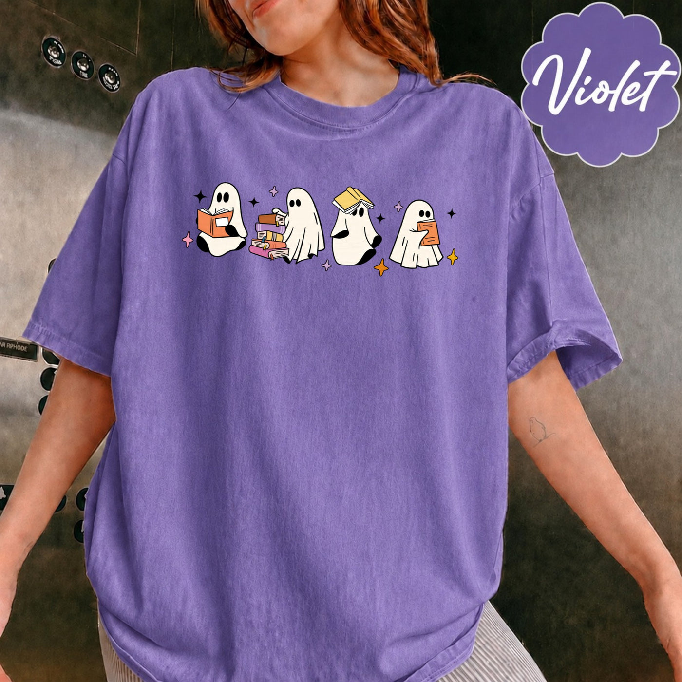 Comfort Colors Little Ghosts Reading Books Graphic Tee, Bookish Spooky Season Shirt, Ghost Tee for Halloween