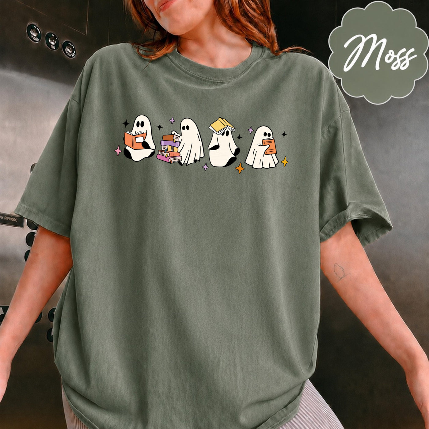 Comfort Colors Little Ghosts Reading Books Graphic Tee, Bookish Spooky Season Shirt, Ghost Tee for Halloween