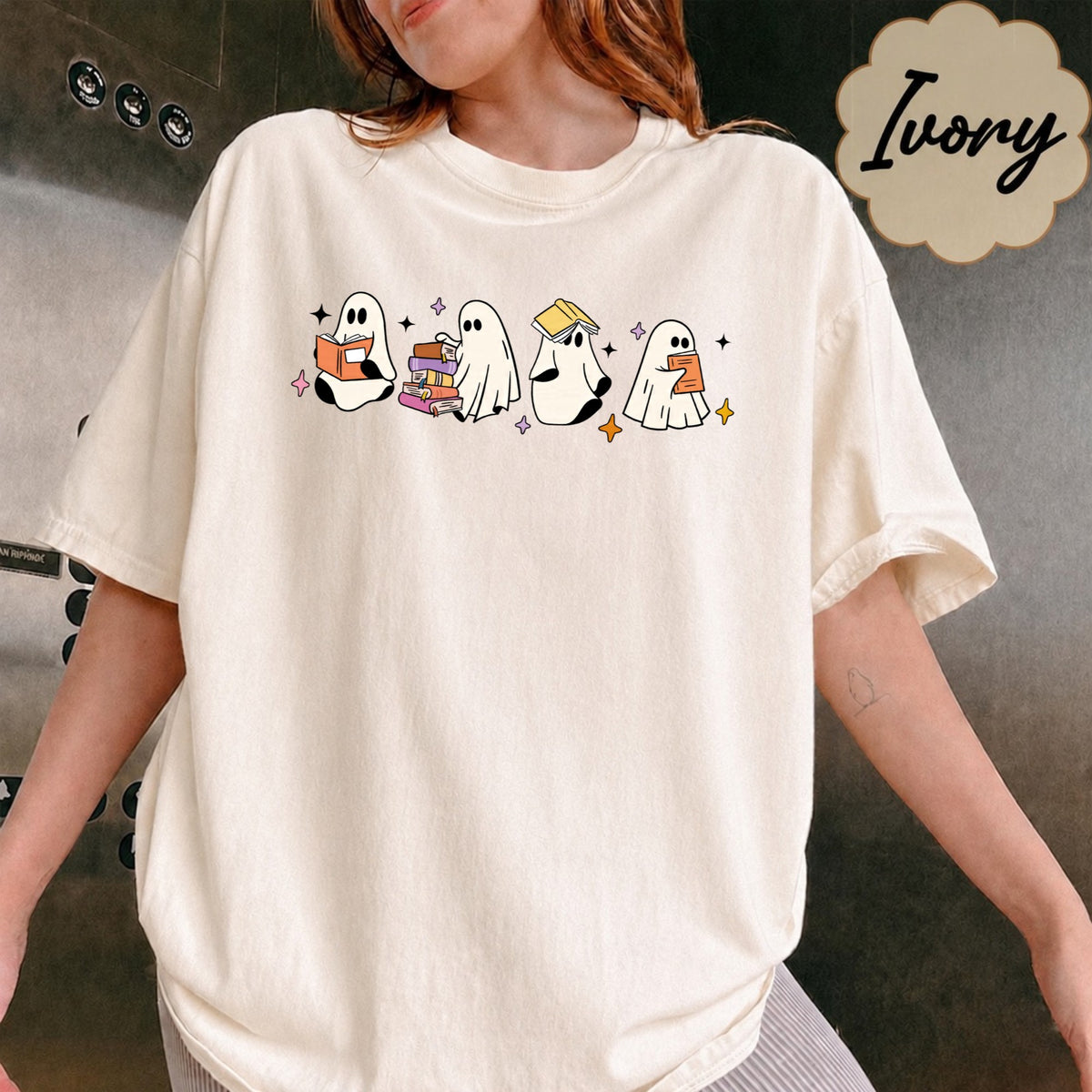 Comfort Colors Little Ghosts Reading Books Graphic Tee, Bookish Spooky Season Shirt, Ghost Tee for Halloween