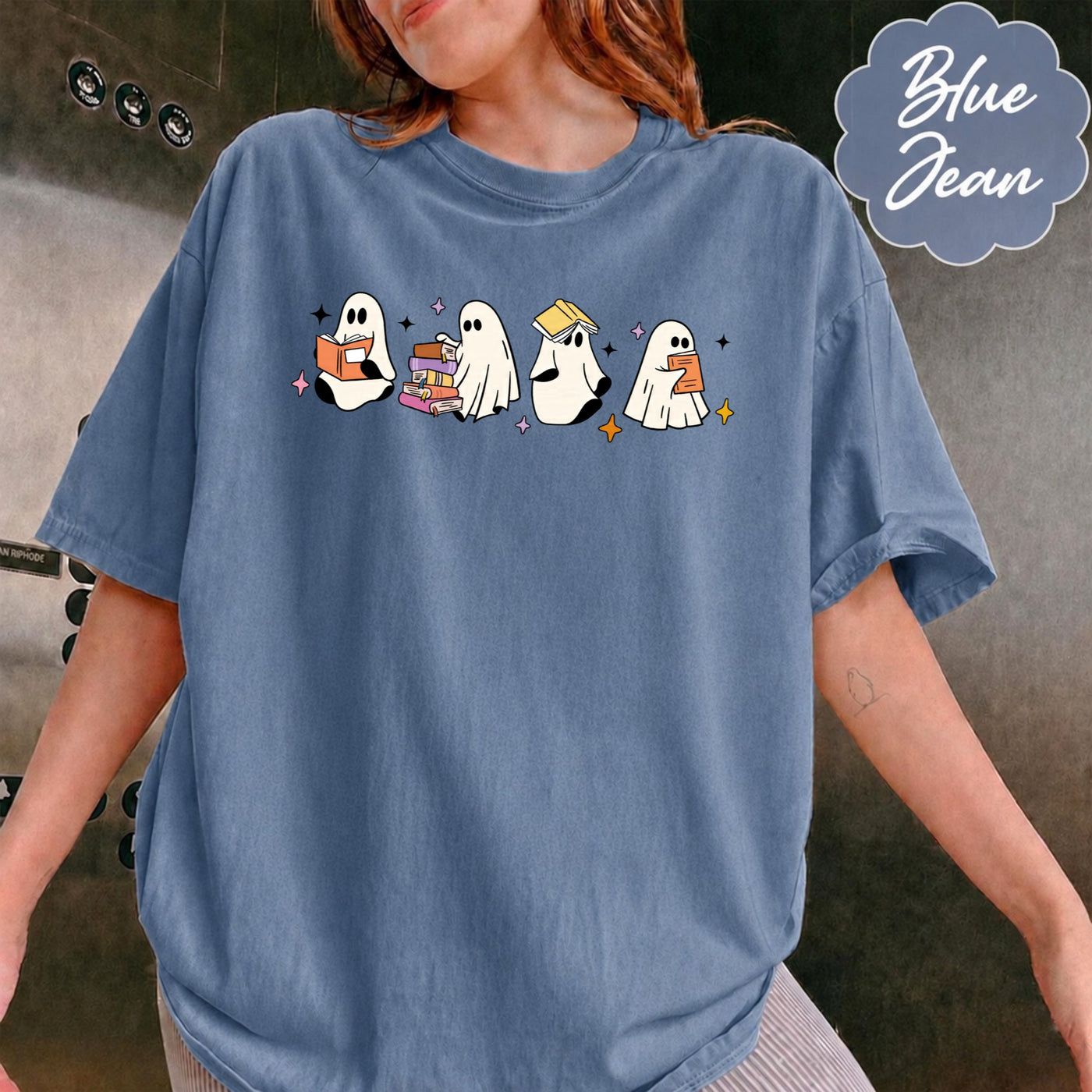 Comfort Colors Little Ghosts Reading Books Graphic Tee, Bookish Spooky Season Shirt, Ghost Tee for Halloween