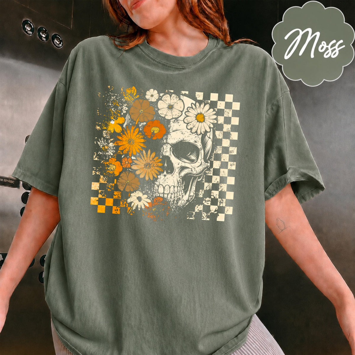 Comfort Colors Retro Floral Skeleton Shirt, Funny Checkered Skeleton Halloween, Preppy Halloween, Trendy Halloween, Spooky Season Cotton Fit