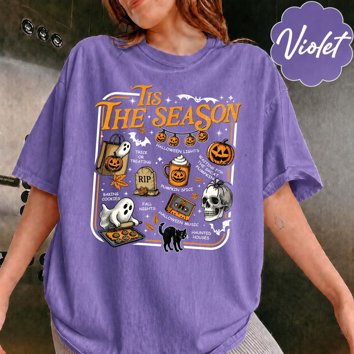 Comfort Colors Halloween Tis the Season Shirt, Spooky Season TShirt, Retro Halloween Aesthetic Shirt, Womens Halloween Shirt