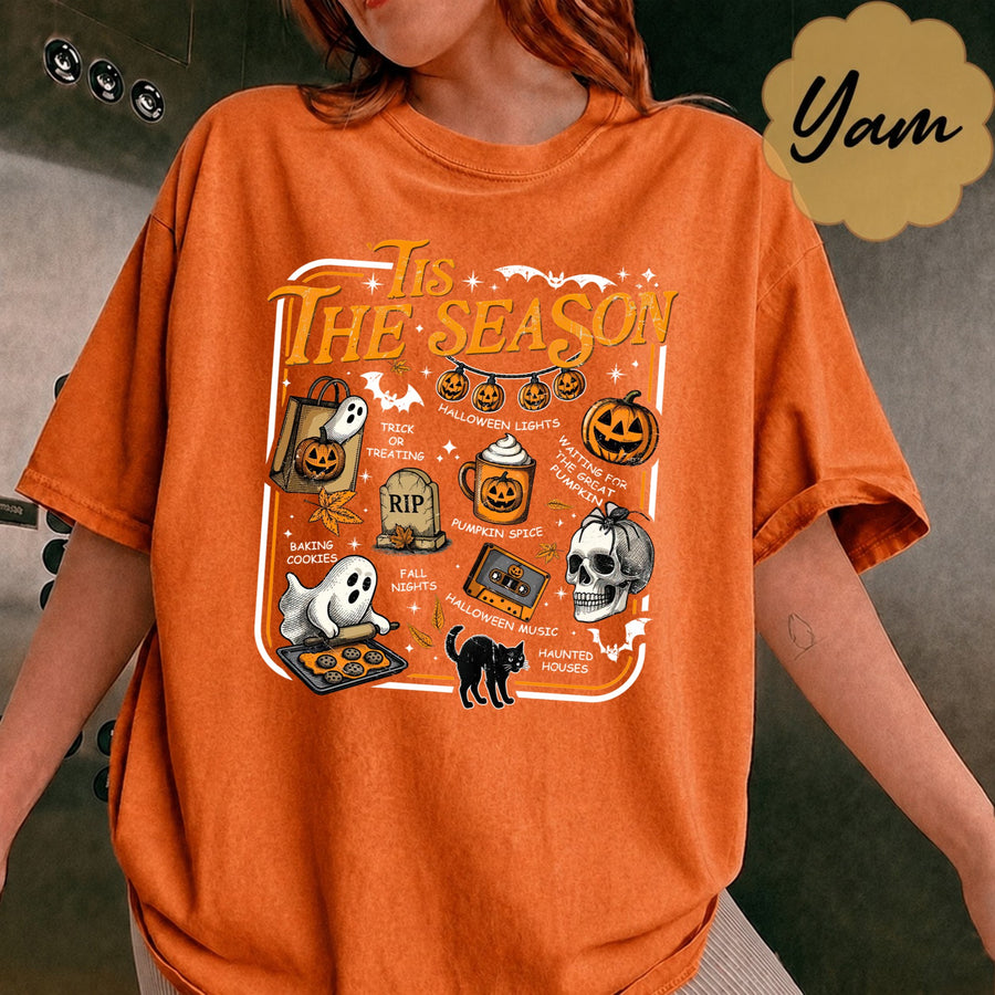 Comfort Colors Halloween Tis the Season Shirt, Spooky Season TShirt, Retro Halloween Aesthetic Shirt, Womens Halloween Shirt