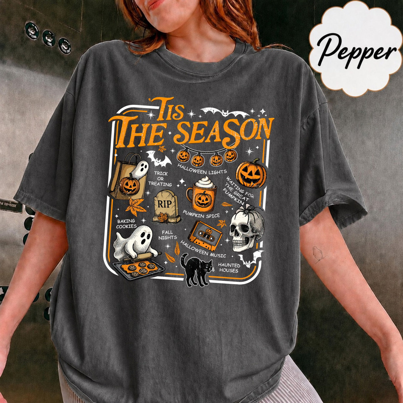 Comfort Colors Halloween Tis the Season Shirt, Spooky Season TShirt, Retro Halloween Aesthetic Shirt, Womens Halloween Shirt