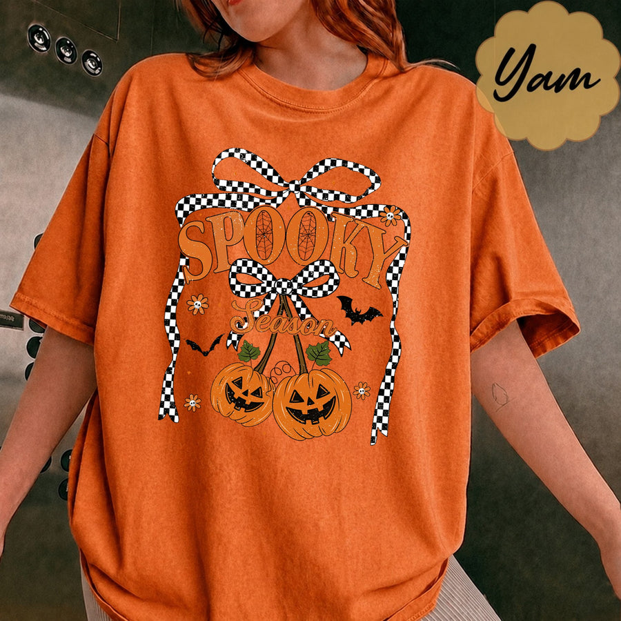Comfort Colors Spooky Season Coquette Bow Halloween T-Shirt, Cozy Season Shirt, Gift For Him, Gift For Her