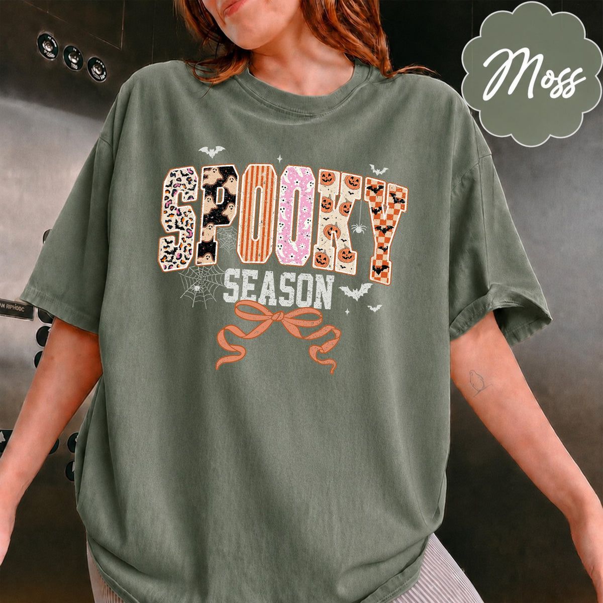 Comfort Colors Spooky Season Halloween Girly T-Shirt, Coquette Halloween, Retro Halloween Leopard Checkered Fall Shirts