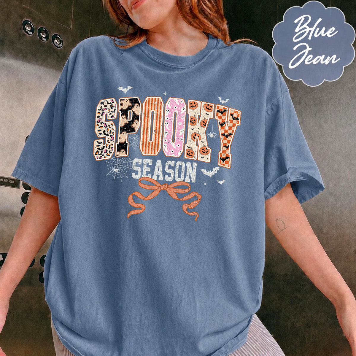 Comfort Colors Spooky Season Halloween Girly T-Shirt, Coquette Halloween, Retro Halloween Leopard Checkered Fall Shirts