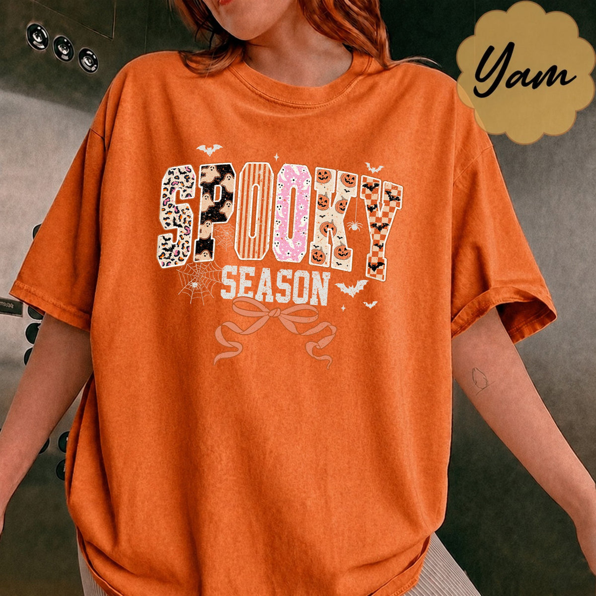 Comfort Colors Spooky Season Halloween Girly T-Shirt, Coquette Halloween, Retro Halloween Leopard Checkered Fall Shirts