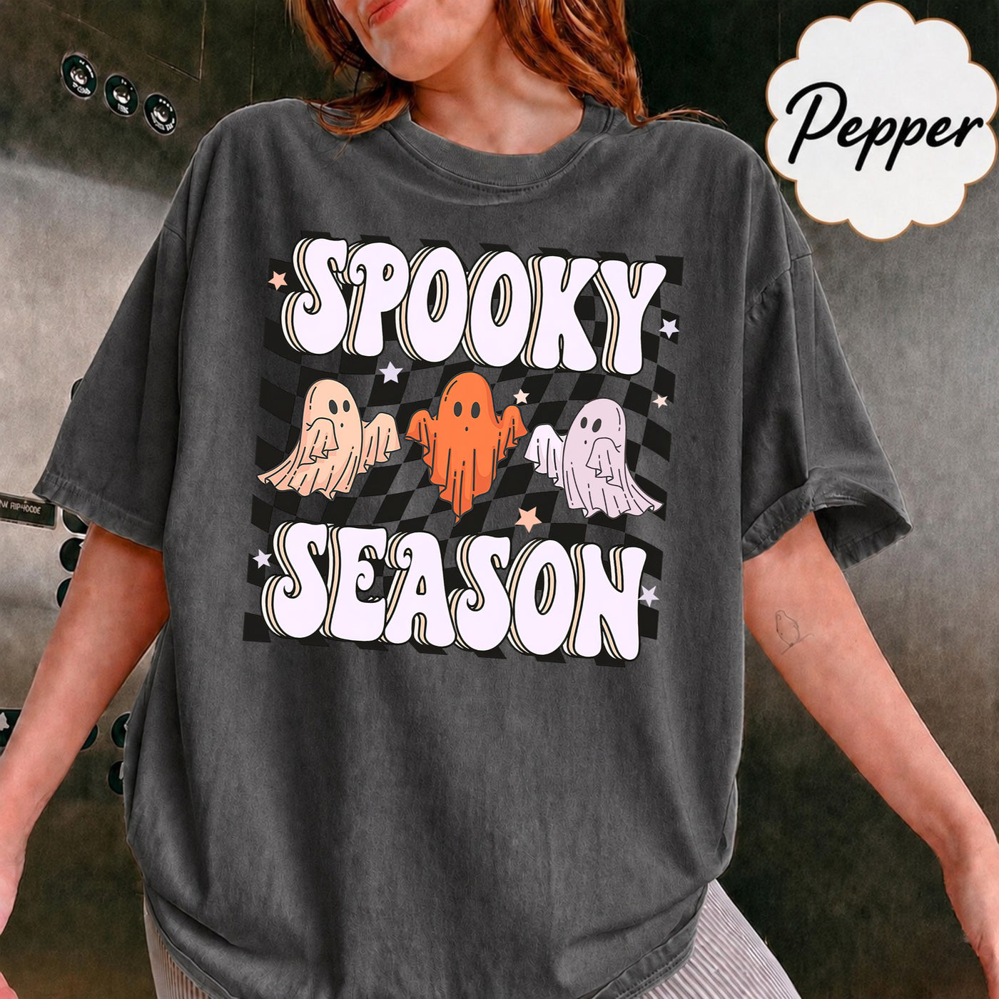 Comfort Colors Spooky Season Shirt - Retro Halloween Shirt - Cute Ghost Natural Tee, Gift For Him, Gift For Her